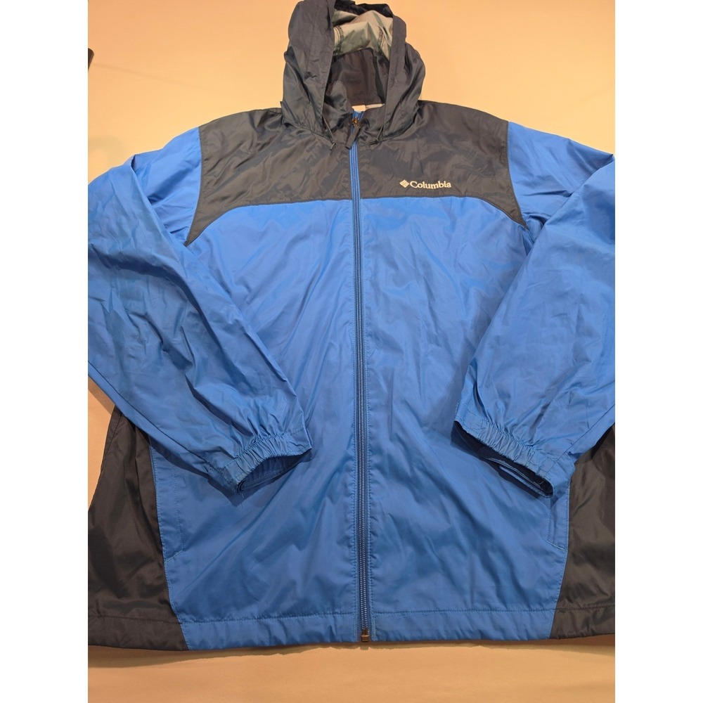Columbia Mens Blue Colorblock Hooded Windbreaker Jacket Mesh Lined Medium